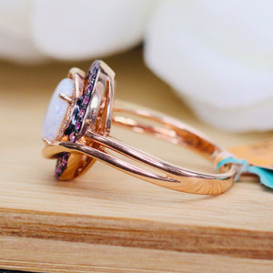 Opal, purple sapphire, and diamond ring in 14k rose gold by Effy