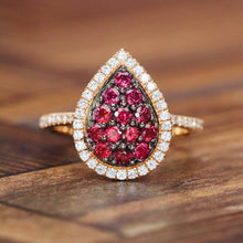 Load image into Gallery viewer, Rhodolite and diamond pear shape cluster ring in 14k rose gold