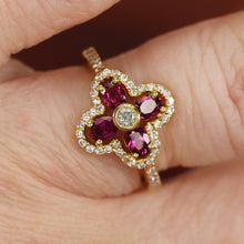 Load image into Gallery viewer, Rhodolite and diamond ring in 14k yellow gold