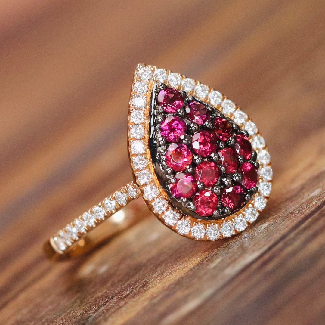Rhodolite garnet and diamond ring in rose gold