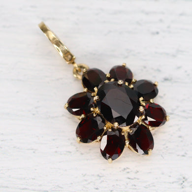 Vintage 14k Yellow gold garnet cluster enhancer pendant