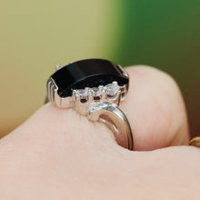 Load image into Gallery viewer, Vintage curved onyx ring in white gold