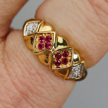 Load image into Gallery viewer, Wide band ring with ruby, and diamond in 18k yellow gold