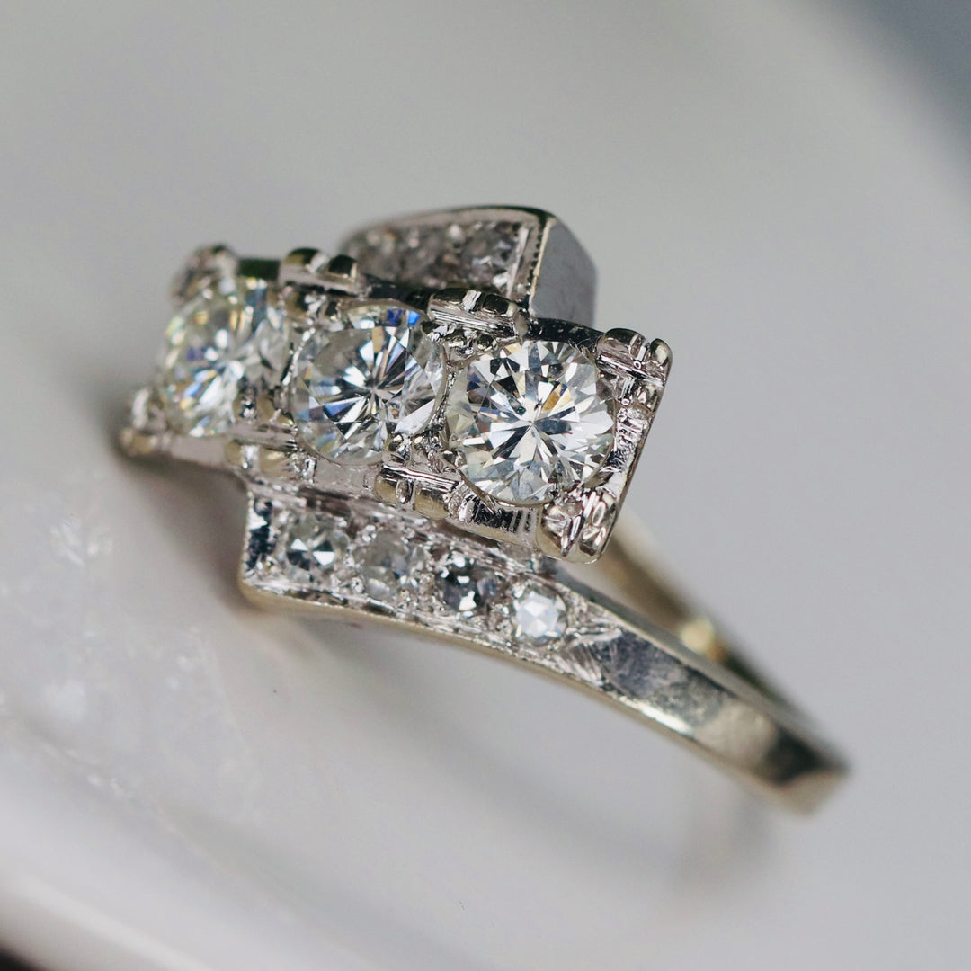 Vintage diamond bypass ring in white gold
