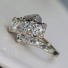 Load image into Gallery viewer, Vintage diamond bypass ring in white gold