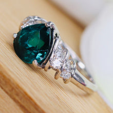 Load image into Gallery viewer, Estate chunky pear shaped green tourmaline and diamond ring in platinum