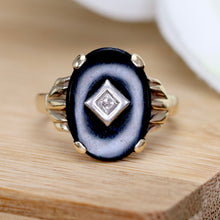 Load image into Gallery viewer, Vintage Onyx and diamond oval ring in yellow gold