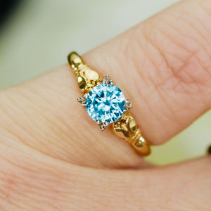 14k yellow gold vintage blue zircon ring