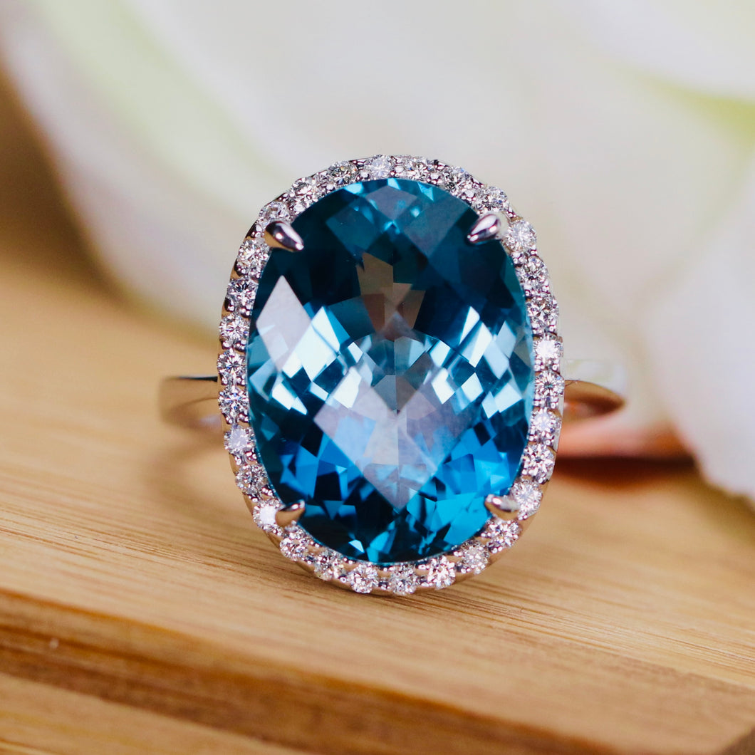 Exceptional London blue topaz and diamond ring by Effy in 14k white gold