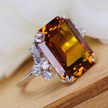 Load image into Gallery viewer, Vintage Synthetic orange sapphire ring in white gold