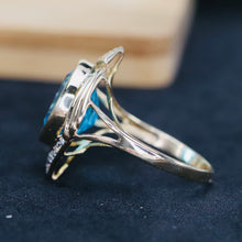 Load image into Gallery viewer, Swiss blue topaz and diamond ring in 14k yellow gold