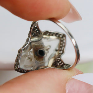 Vintage onyx and rock crystal ring in 14k white gold