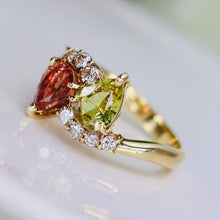 Load image into Gallery viewer, GIA fancy sapphire and diamond toi et moi ring 18k yellow gold