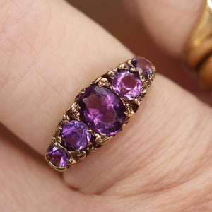 Vintage 5 stone amethyst ring in yellow gold