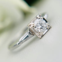 Load image into Gallery viewer, Vintage diamond solitaire ring in 18k white gold