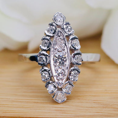 Diamond navette ring in 14k white gold