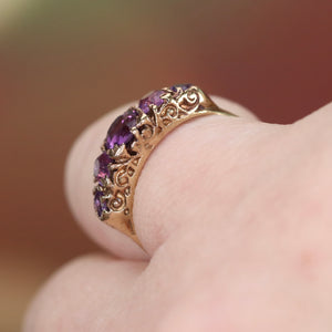 Vintage 5 stone amethyst ring in yellow gold