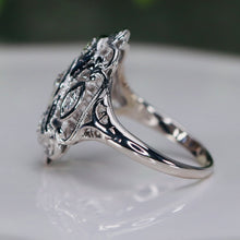 Load image into Gallery viewer, Vintage diamond and synthetic sapphire ring in 14k white gold from Manor Jewels