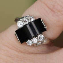 Load image into Gallery viewer, Vintage curved onyx ring in white gold