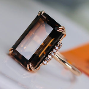 Smokey quartz and diamond ring in 14k rose gold by Effy