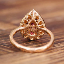 Load image into Gallery viewer, Rhodolite and diamond pear shape cluster ring in 14k rose gold