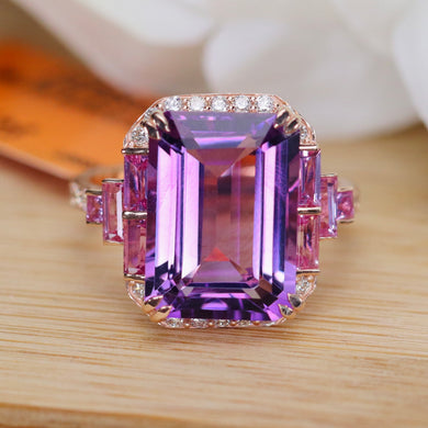 Amethyst, diamond, and pink sapphire ring in 14k rose gold by Effy