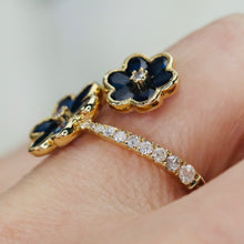 Load image into Gallery viewer, Sapphire and diamond flower style bypass ring in 14k white gold