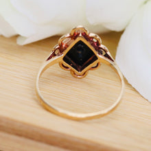 Load image into Gallery viewer, Onyx and diamond kite shaped ring in yellow gold