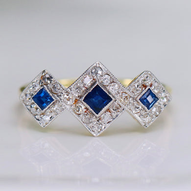 Edwardian Sapphire and diamond ring in platinum and 18k