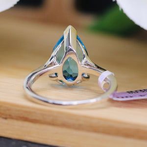 Blue topaz and diamond ring in 14k white gold by Effy