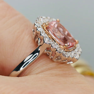 Morganite and diamond ring in 14k white gold