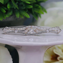 Load image into Gallery viewer, Mid Century diamond filigree bar brooch in 14k white gold