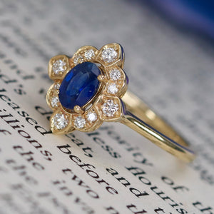 Sapphire and diamond ring in 14k yellow gold