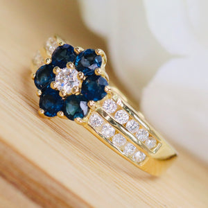 Estate Sapphire and diamond ring in 18k yellow gold