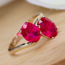 Load image into Gallery viewer, Vintage synthetic ruby toi et moi ring in yellow gold