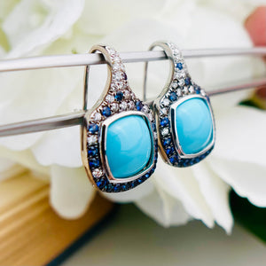 Estate Turquoise, Sapphire and diamond earrings in 18k white gold