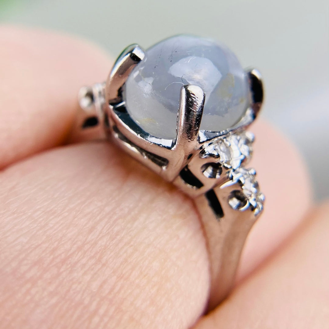Vintage star sapphire and diamond  ring in 14k white gold from Manor Jewels