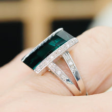 Load image into Gallery viewer, Estate green tourmaline and diamond ring in platinum