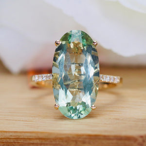 7.85ct oval prasiolite and diamond ring by Effy in 14k yellow gold