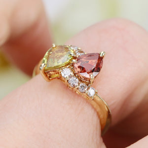 GIA fancy sapphire and diamond toi et moi ring 18k yellow gold