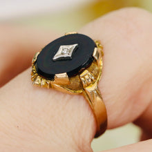 Load image into Gallery viewer, Classic vintage onyx and diamond ring in yellow gold