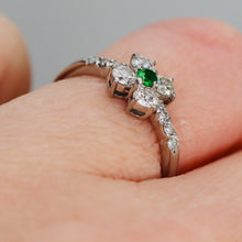 Load image into Gallery viewer, Estate tsavorite garnet and diamond ring in platinum