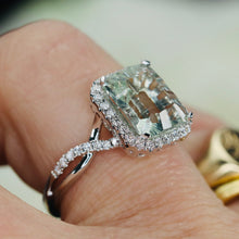 Load image into Gallery viewer, Concave cut prasiolite and diamond ring in 14k white gold