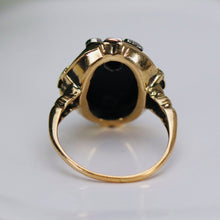 Load image into Gallery viewer, Unusual diamond cross oval onyx ring in yellow gold