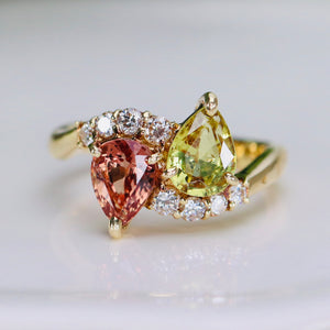 GIA fancy sapphire and diamond toi et moi ring 18k yellow gold