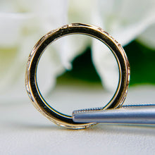 Load image into Gallery viewer, Vintage inspired Auralia sculpted vine patterned band in 14k yellow gold