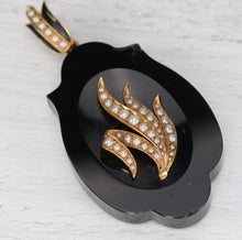 Load image into Gallery viewer, Victorian Large onyx and pearl mourning locket in 14k yellow gold