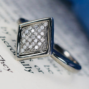 Kite shaped Diamond cluster ring in 14k White gold