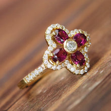 Load image into Gallery viewer, Rhodolite and diamond ring in 14k yellow gold