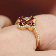 Load image into Gallery viewer, Rhodolite and diamond ring in 14k yellow gold
